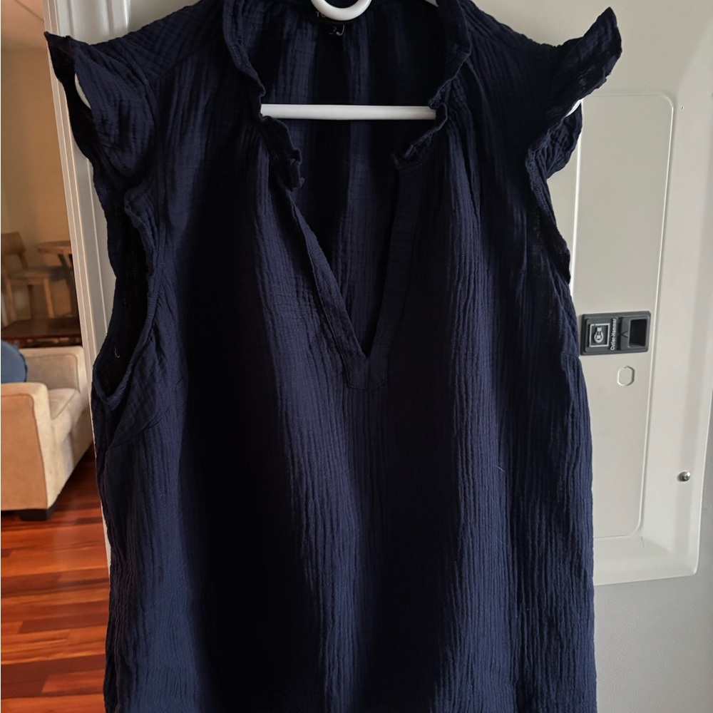 Torrid Navy Ruffle Sleeve Blouse - Picture 2 of 5